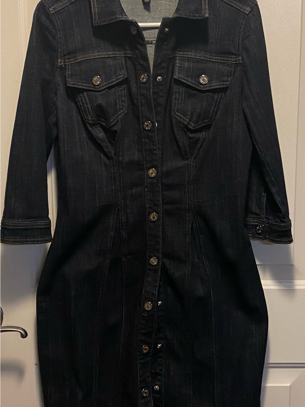 White House Black Market Black Denim Midi Button-Front Dress